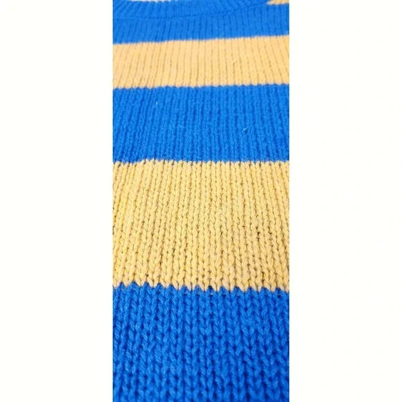 Oakton Ltd Striped Knit Sweater Blue Yellow Long Sleeve Crew Neck Women's Large - Picture 4 of 7